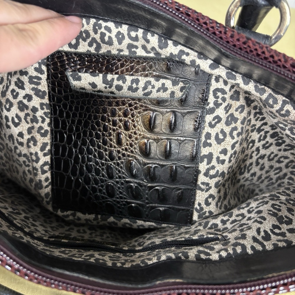 Vintage Due Fratelli Leather Purse Snakeskin Embossed Two Tone Burgundy & Green - Picture 10 of 14